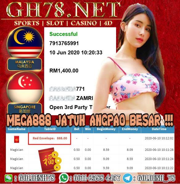 MEMBER MAIN MEGA888 , DAPAT ANGPAO BESAR RM888 , MINTA CUCI RM1400 !