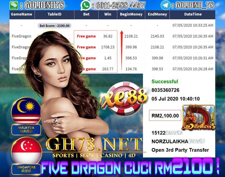 SERVER XE88 , MEMBER MAIN FIVE DRAGON , KENA FREE GAME TERUS CUCI RM2100 !