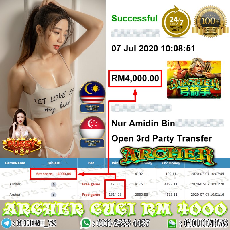 PUSSY888 ARCHER FREE GAME KAW KAW CUCI RM4000