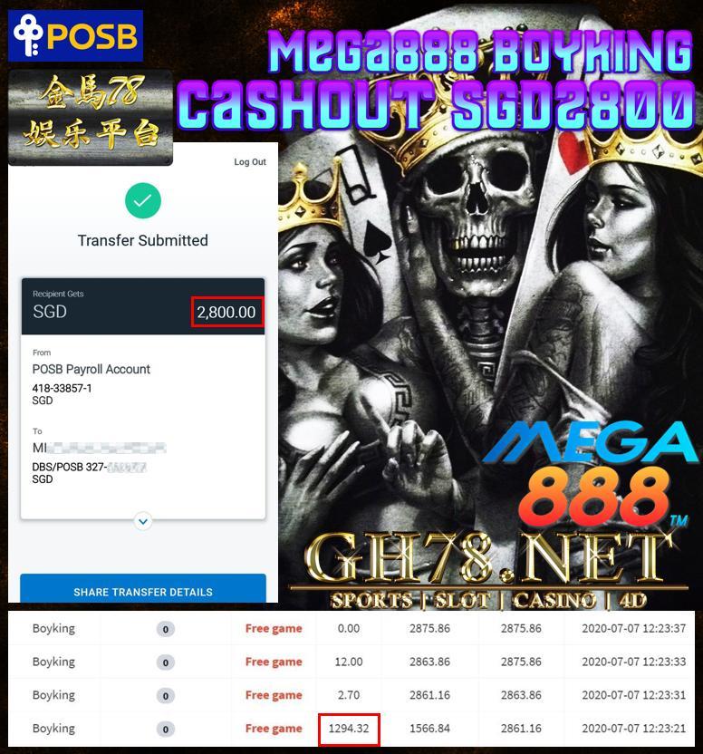 MEMBER PLAY MEGA888 SG CASHOUT SGD2800