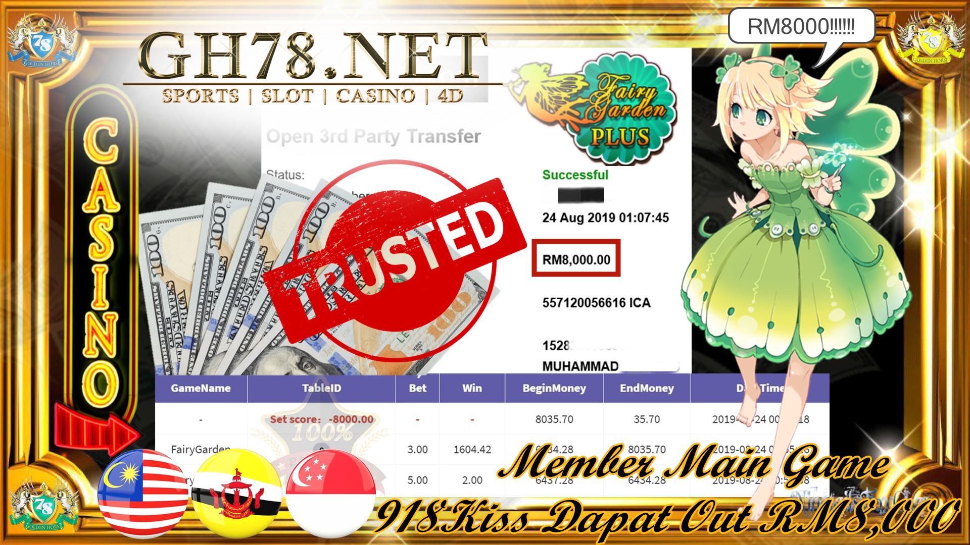 MEMBER MAIN GAME 918KISS FT.FAIRY GARDEN MINTA OUT RM8,000