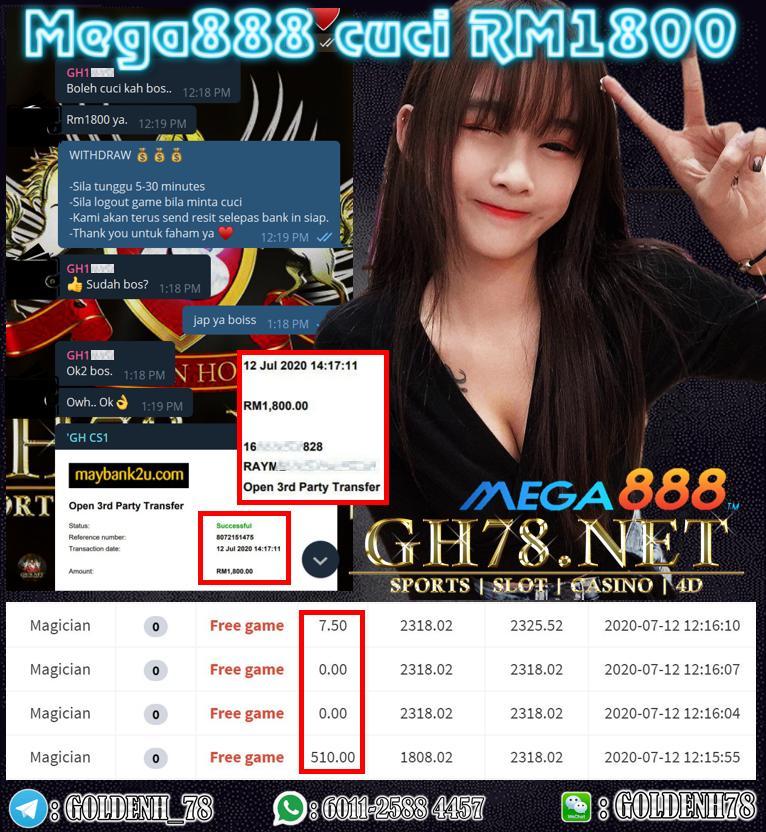 MEMBER MAIN MEGA888 MAGICIAN CUCI RM1800