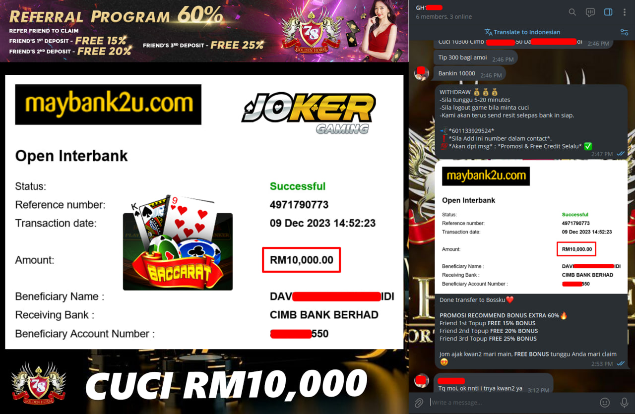 JOKER '' BACCARAT'' CUCI RM 10,000 ♥