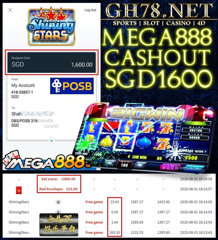 MEMBER PLAY MEGA888 CASHOUT SGD1600