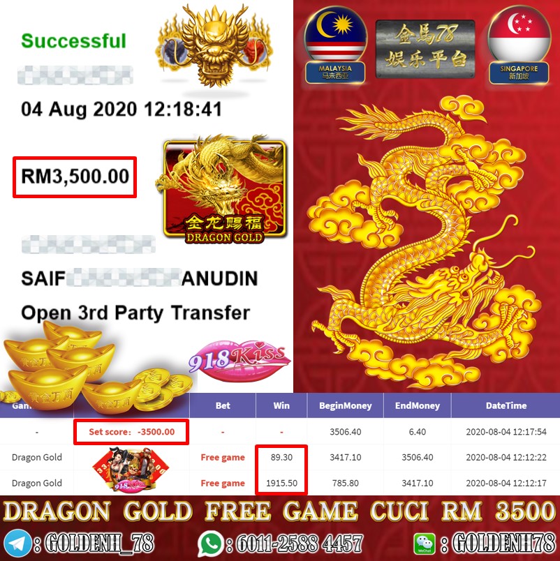 918KISS MEMBER MAIN DRAGON GOLD KENA FREE GAME CUCI RM3500