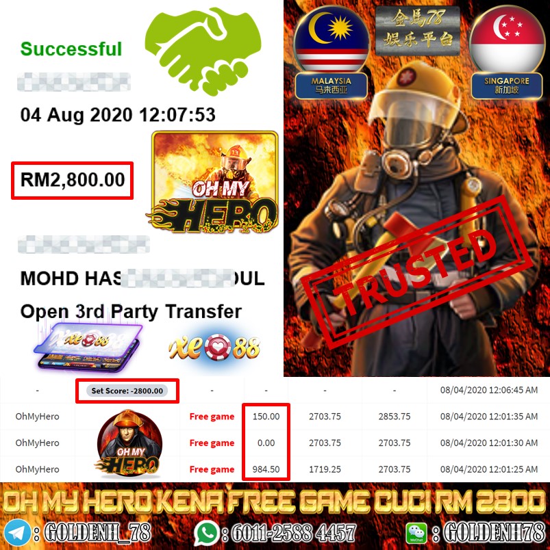 XE88 MEMBER MAIN OH MY HERO KENA FREE GAME CUCI RM2800