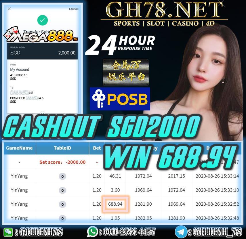 MEMBER PLAT MEGA888 CASHOUT SGD2000 !!