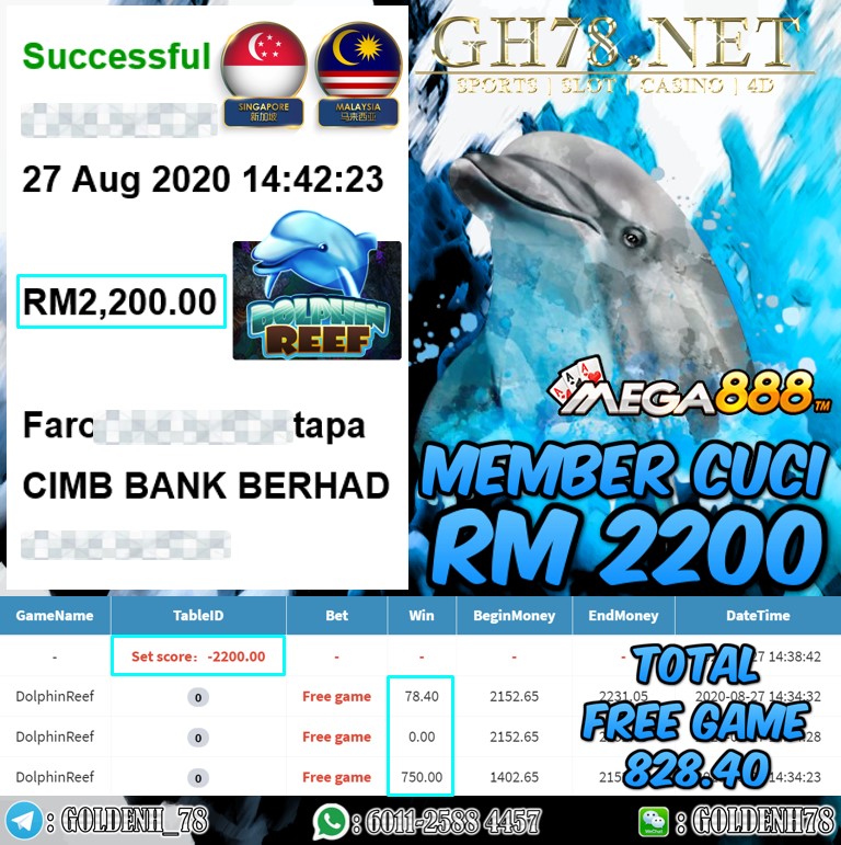 MEGA888 FT. DOLPHIN REEF CUCI RM2200