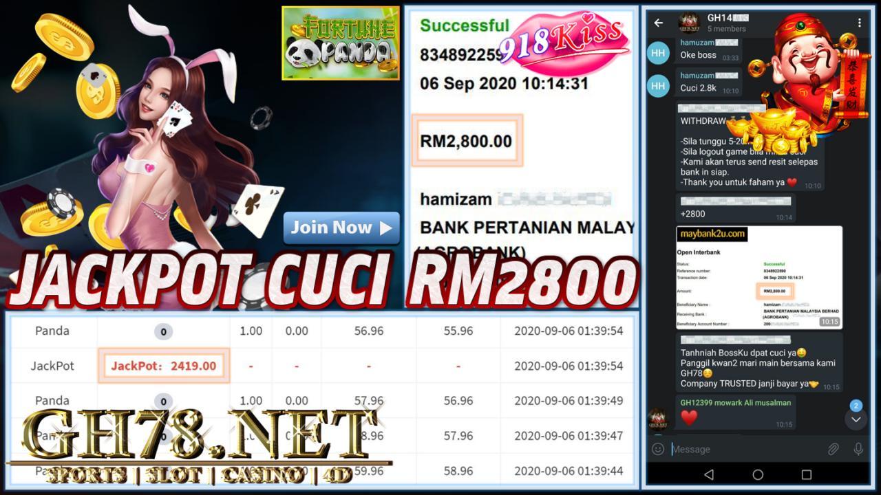 MEMBER DAPA JACKPOT 918KISS PANDA CUCI RM2800