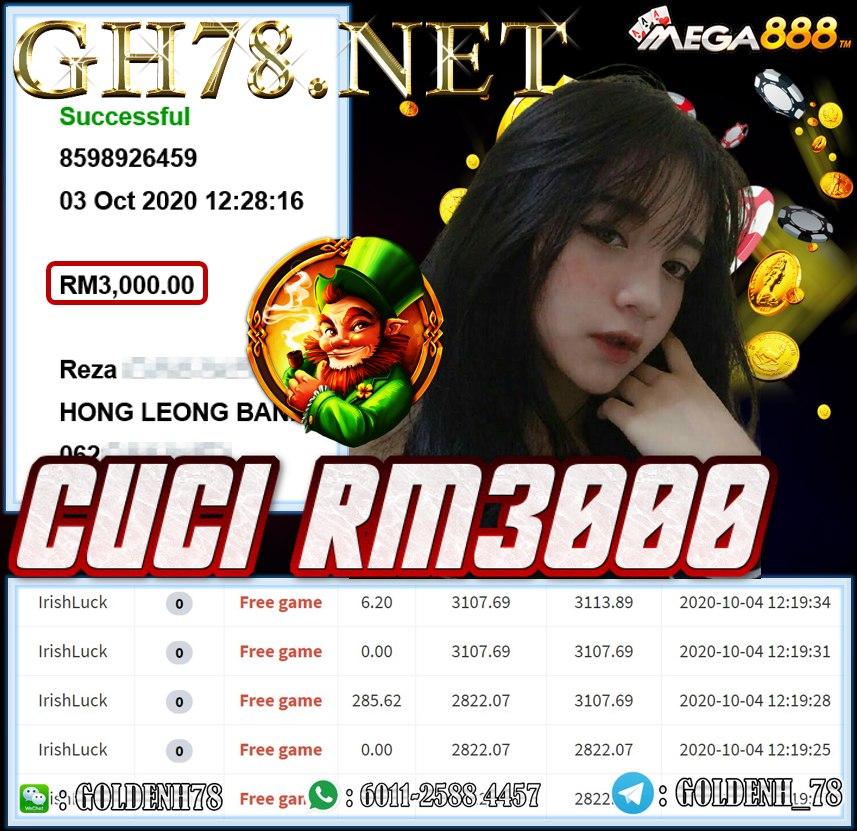 MEMBER MAIN MEGA888 IRISH LUCK CUCI RM3000