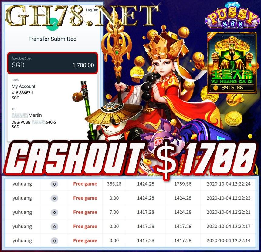 MEMBER PLAY PUSSY888 YU HUANG CASHOUT $1700