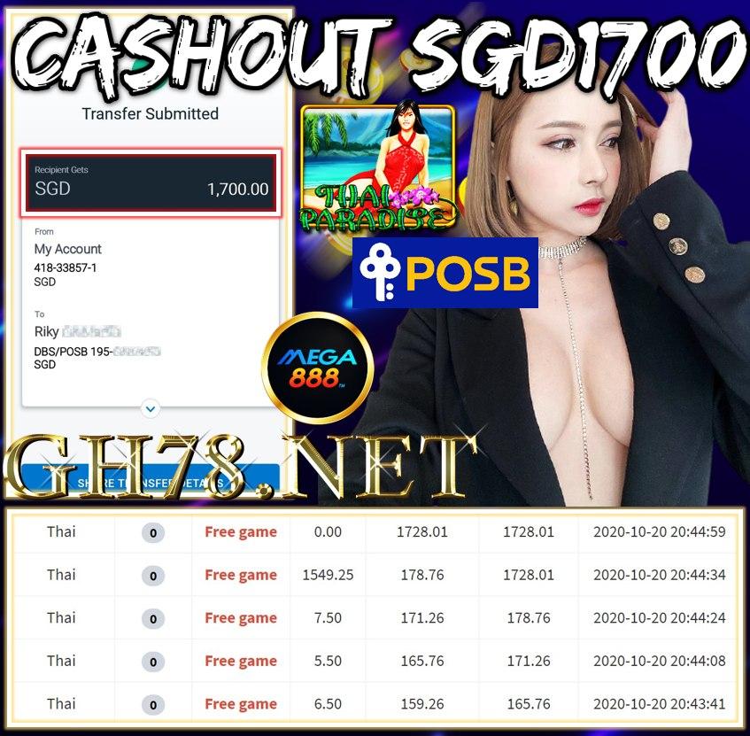 MEMBER PLAY MEGA888 CASHOUT SGD1700