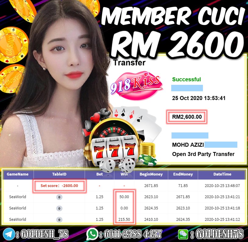 MEMBER MAIN 918KISS FT. SEAWORLD  CUCI RM2600