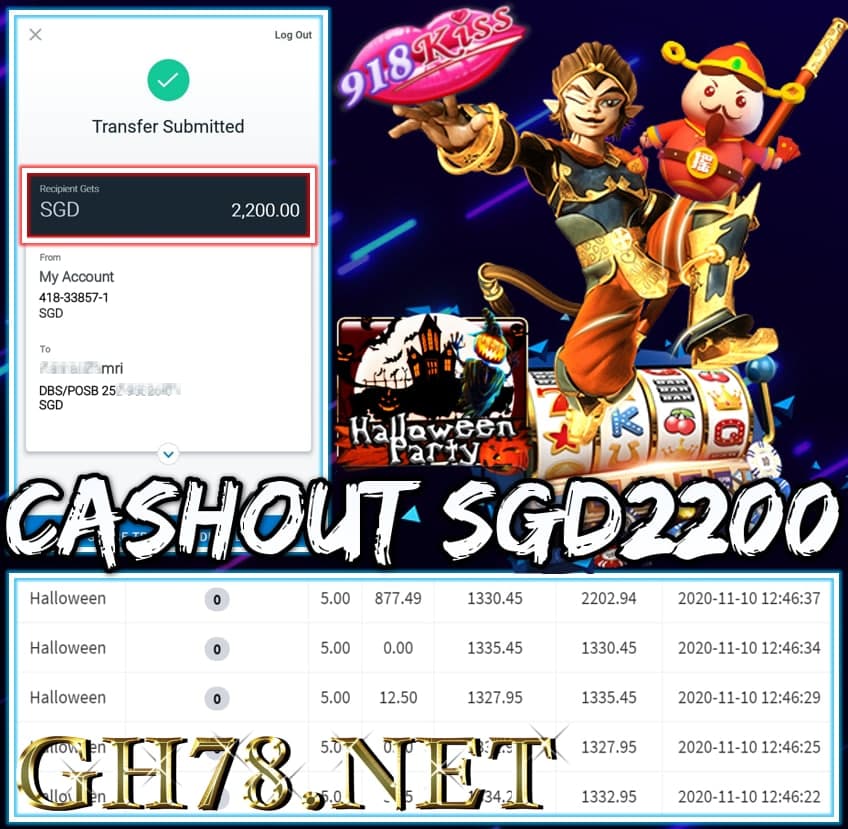 MEMBER PLAY 918KISS CASHOUT SGD2200