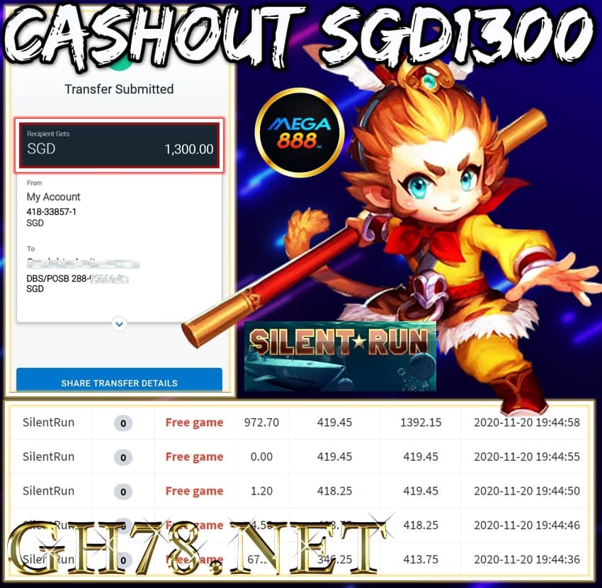 MEMBER PLAY MEGA888 CASHOUT SGD1300 !!!