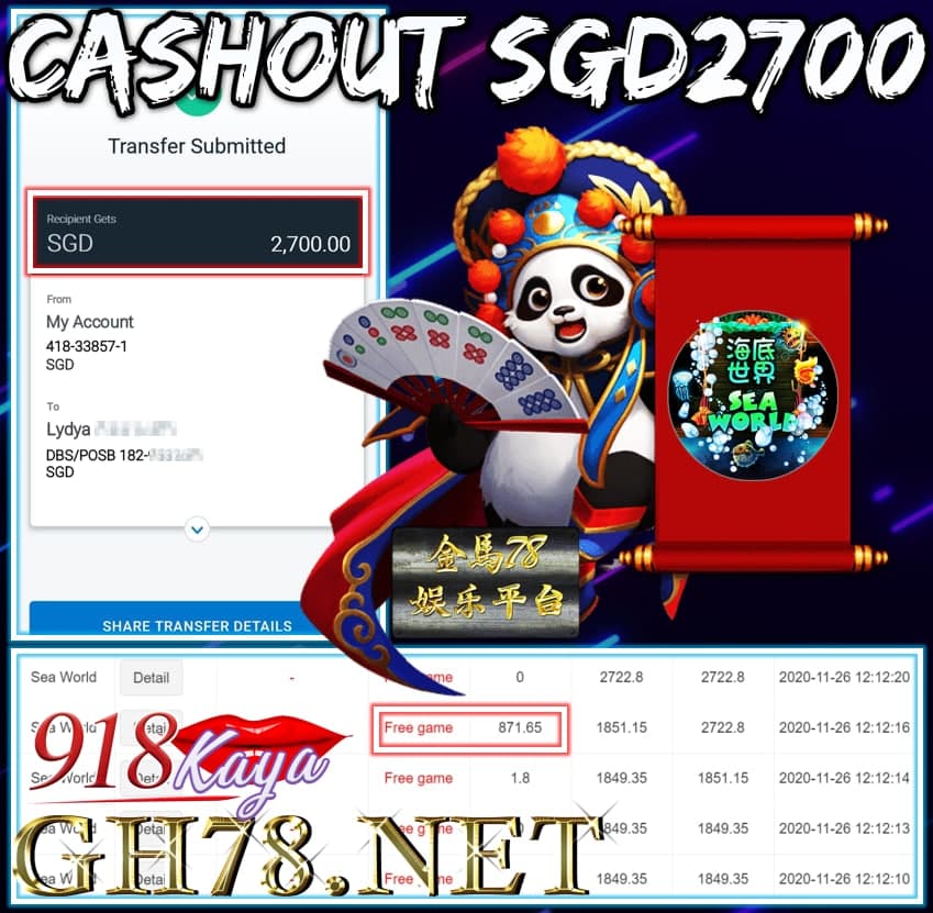 MEMBER PLAY 918KAYA CASHOUT SGD2700!!