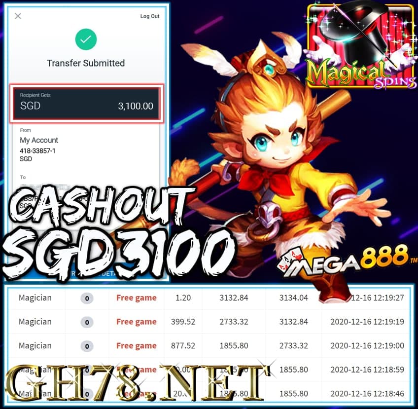 MEMBER PLAY MEGA888 CASHOUT SGD3100 !!!