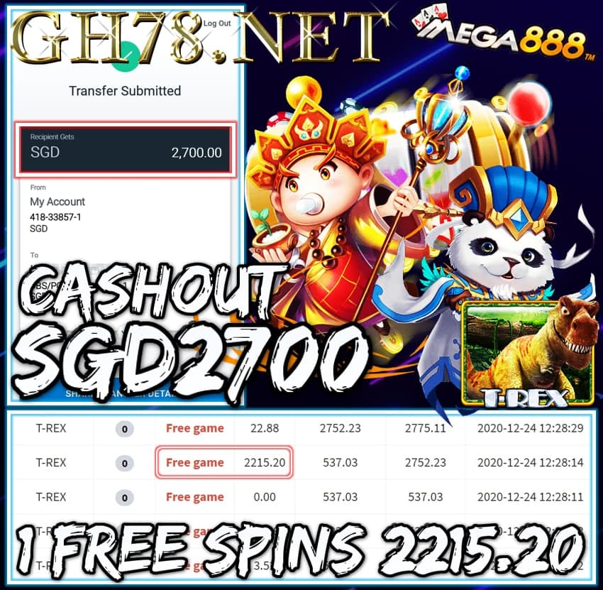 MEMBER PLAY MEGA888 CASHOUT SGD2700 !!!