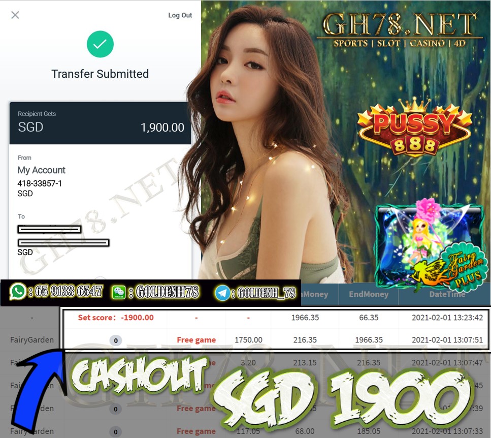 PUSSY888 FAIRY GARDEN GAME CASHOUT $S1900