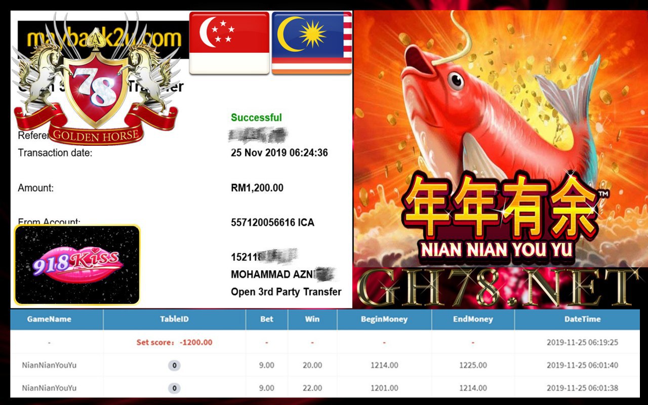 MEMBER MAIN 918KISS FT.NIAN NIAN YOU YU CASHOUT RM1200 !!