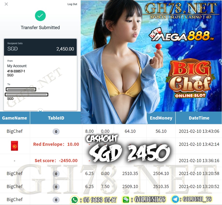 MEGA888 BIG CHEF GAME CASHOUT $S2450