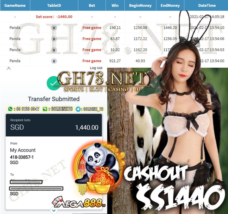 MEGA888 PANDA GAME CASHOUT SGD1440