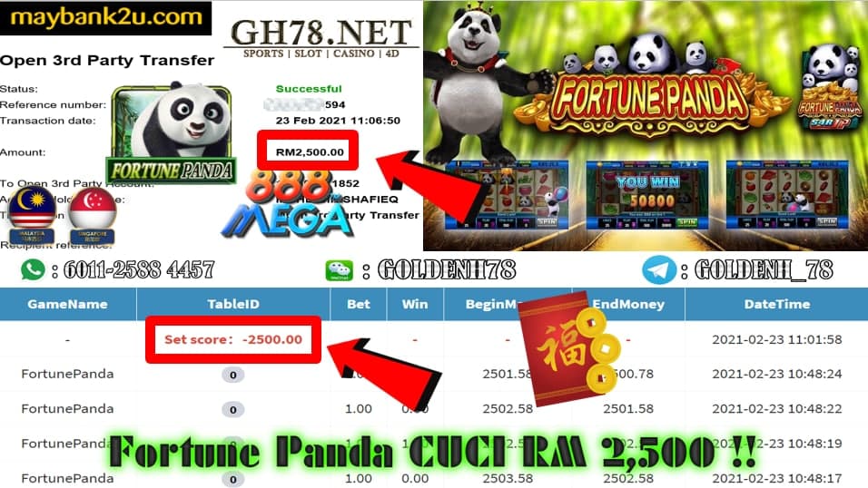 MEGA888 FORTUNE PANDA GAME CUCI RM2500