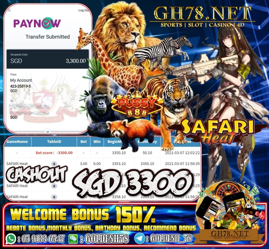 PUSSY888 SAFARI HEAT GAME CASHOUT $S3300