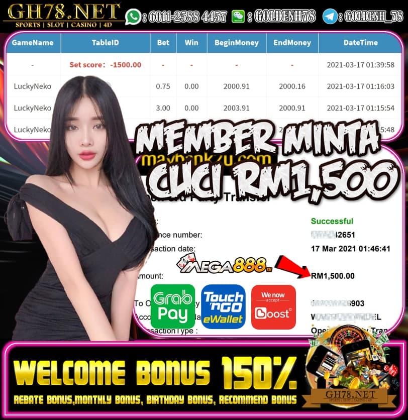 MEGA888 LUCKY NECO GAME MEMBER MINTA CUCI RM1500