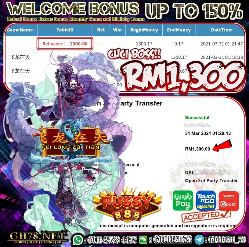 PUSSY888 FEI LONG ZAI TIAN GAME CUCI RM1300