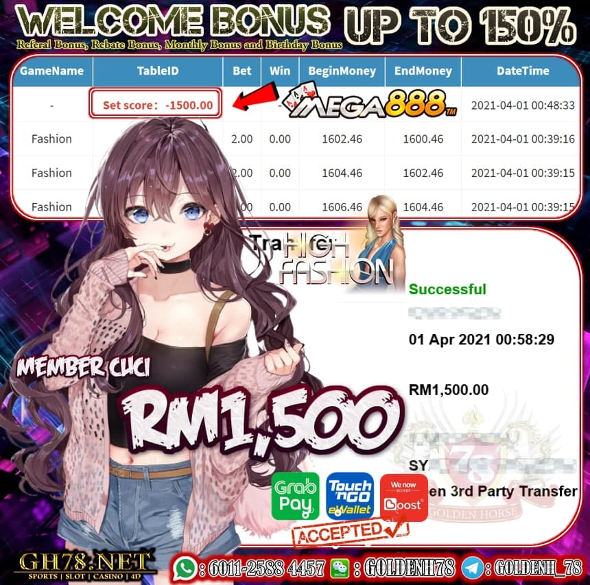 MEGA888 FASHION GAME MEMBER KAMI MINTA CUCI RM1,500