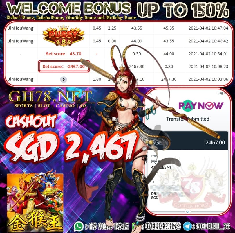 PUSSY888 JIN HOU WANG GAME CASHOUT SGD2.467