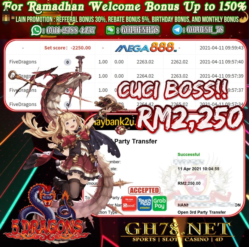 MEGA888 FIVE DRAGONS GAME CUCI RM2,250