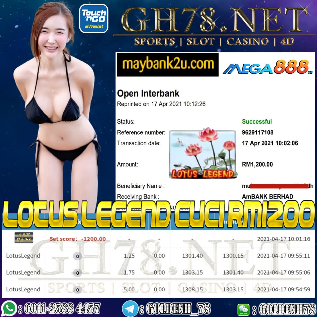 MEGA888 LOTUS LEGEND GAME CUCI RM1200