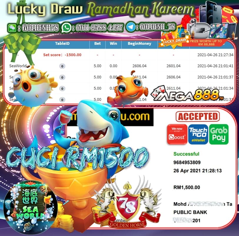 MEGA888 SEA WORLD GAME CUCI RM1500