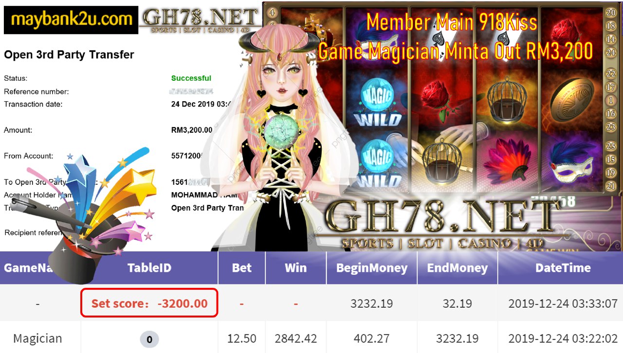 MEMBER MAIN 918KISS GAME MAGICIAN MINTA OUT RM3200!!!!