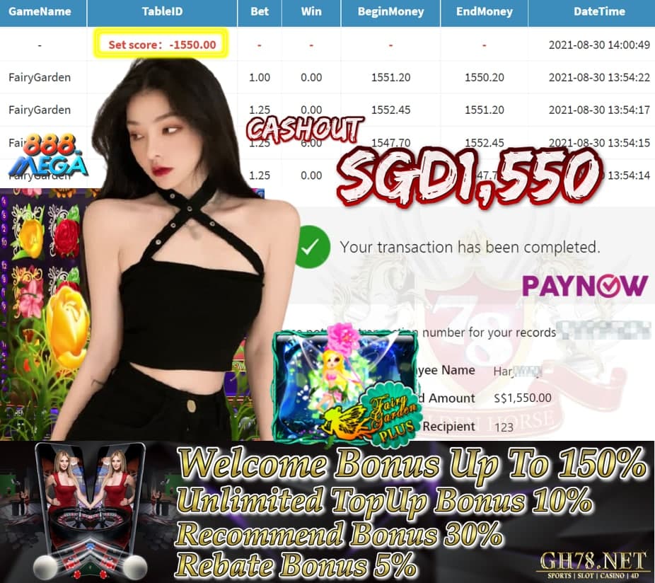 MEGA888 FAIRY GARDEN GAME CASHOUT SGD1550