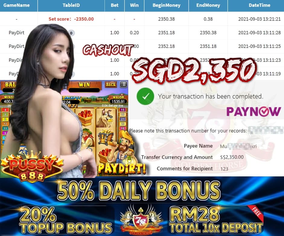 PUSSY888 PAY DIRT GAME CASHOUT $S2,350