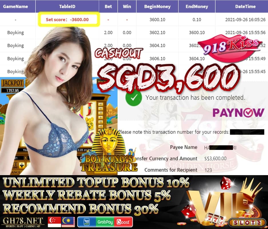 918KISS BOYKING CASHOUT SGD3,600