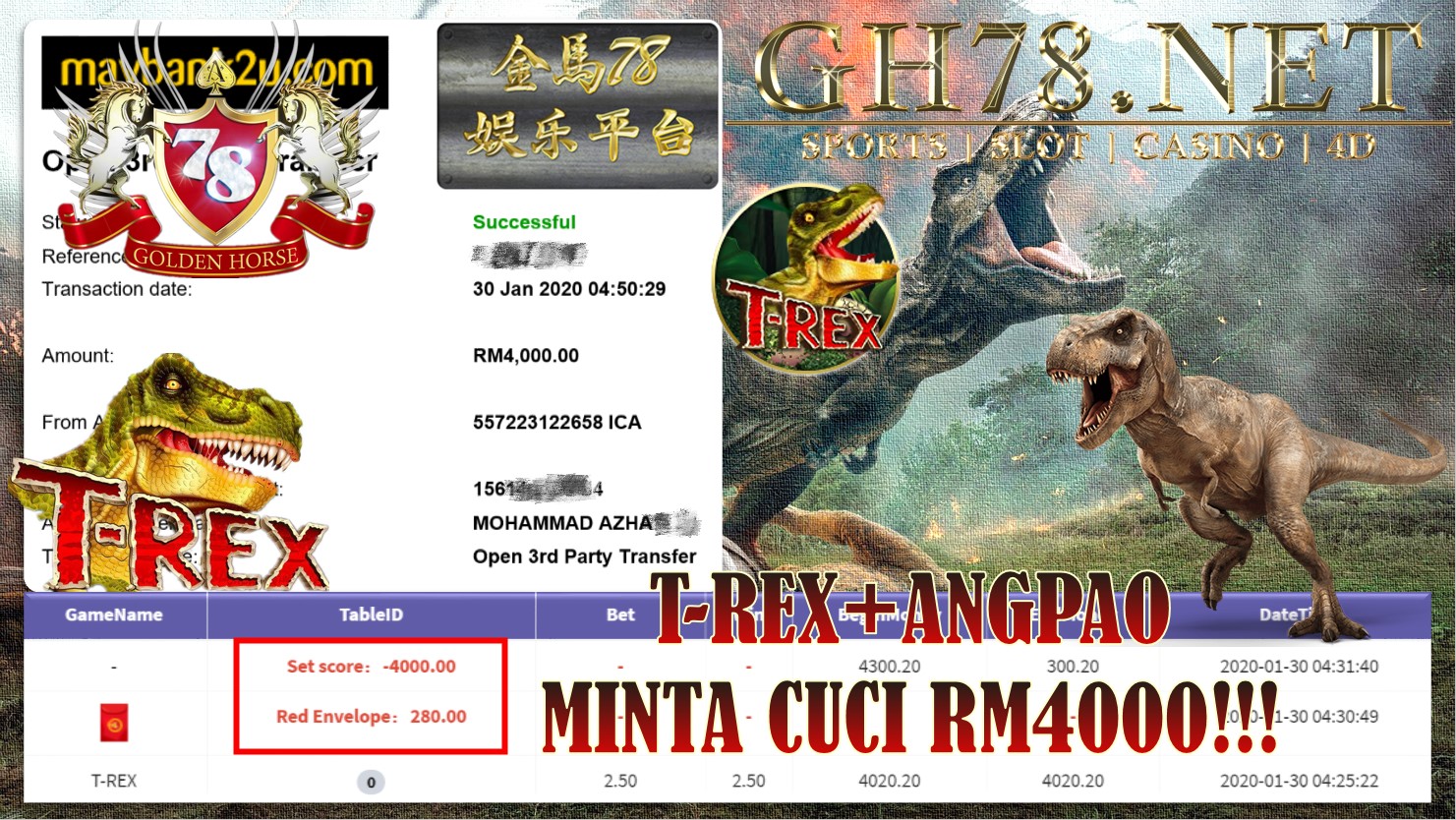 2020 NEW YEAR !!! MEMBER MAIN 918KISS, T-REX , WITHDRAW RM4000!!!!