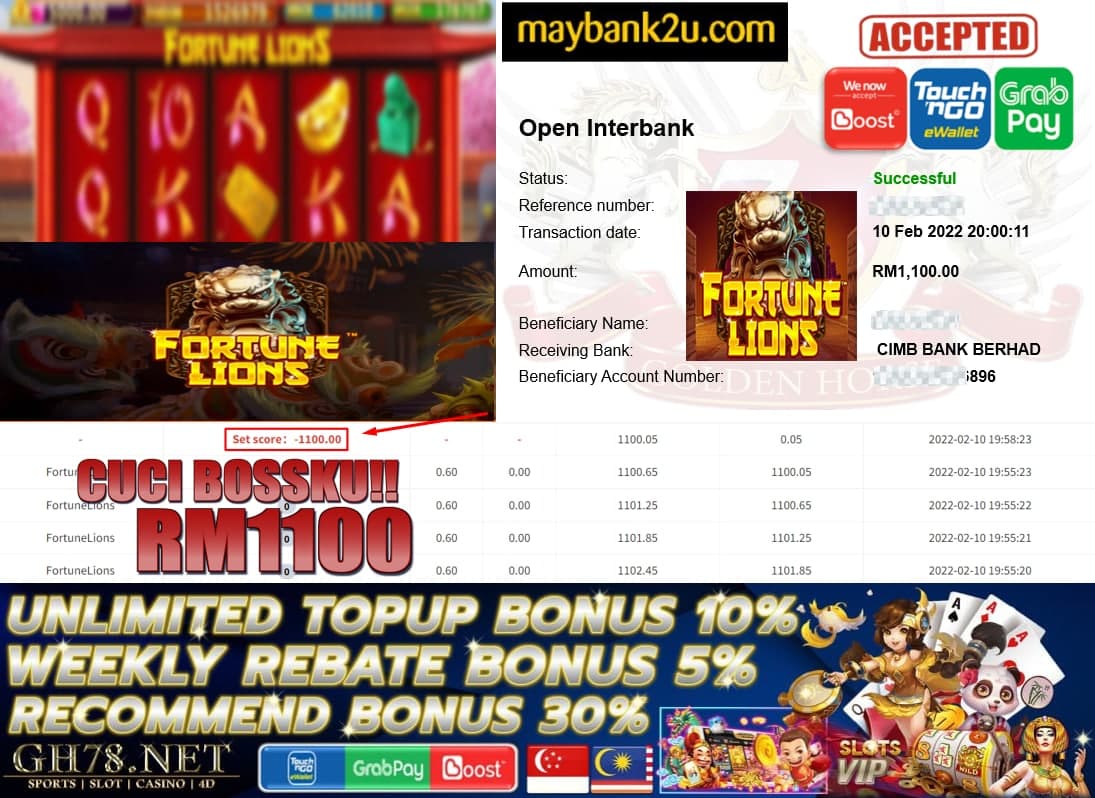 PUSSY888 '' FORTUNE LIONS '' CUCI RM1,100 ♥