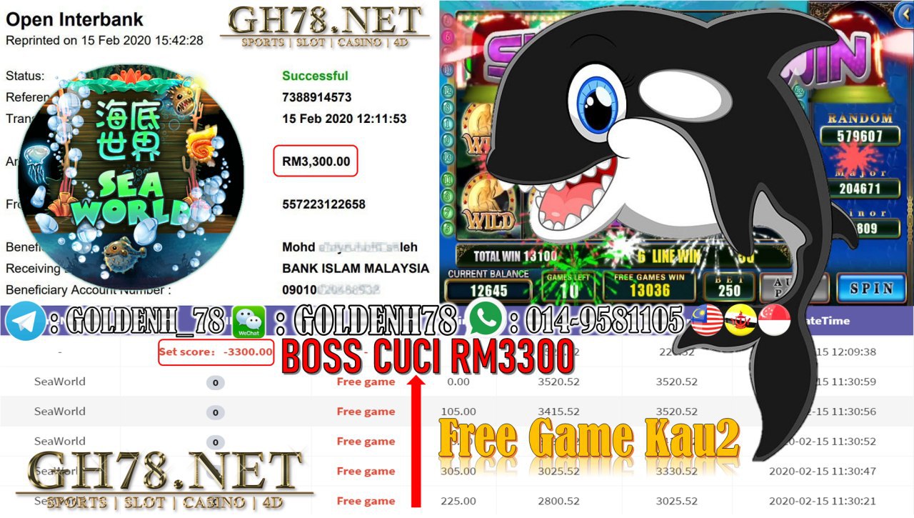 MEMBER MAIN 918KISS GAME SEAWORLD MINTA OUT RM3300!!!! 