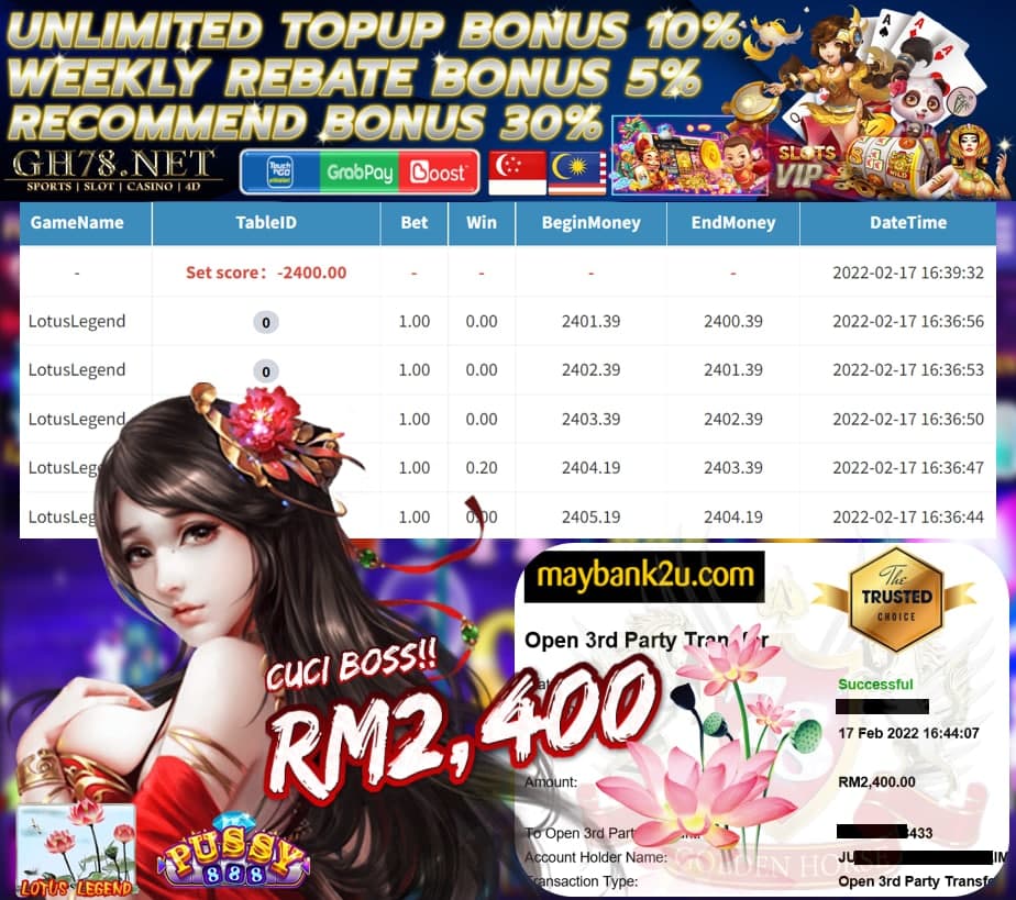 PUSSY888 '' LOTUS LEGEND '' CUCI RM 2,400 ♥