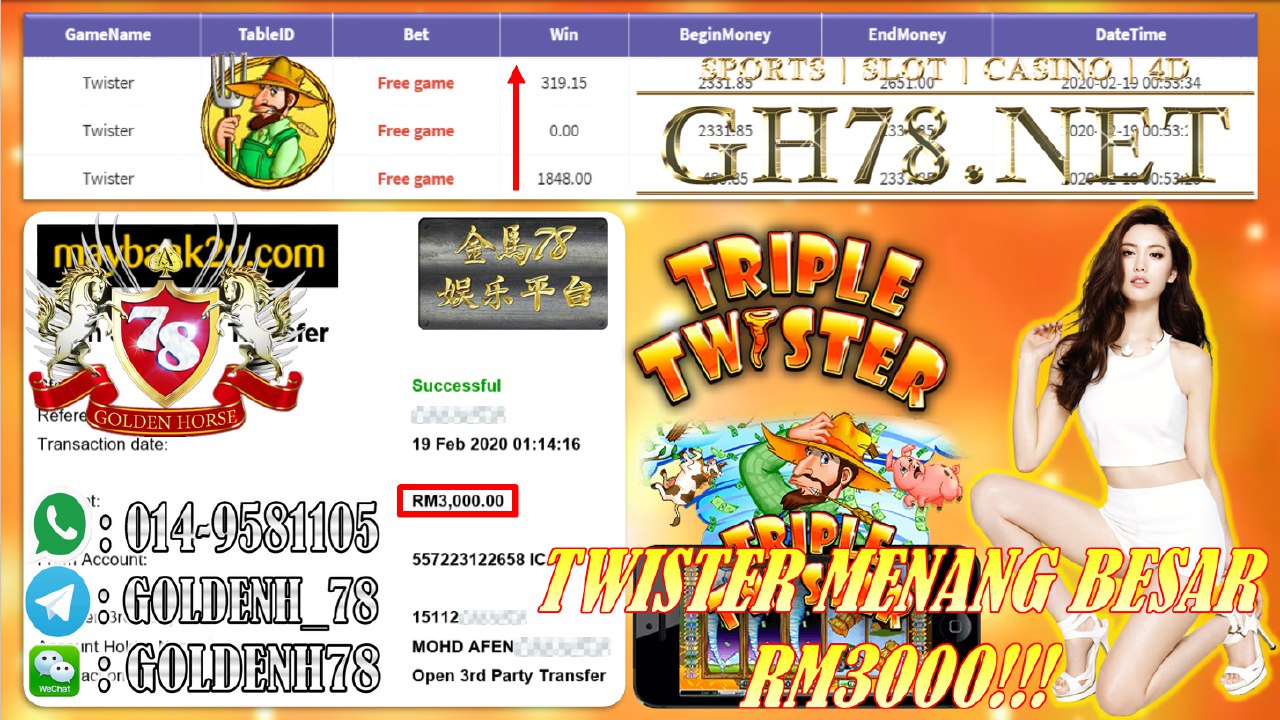 2020 NEW YEAR !!! MEMBER MAIN 918KISS, TRIPLE TWISTER, WITHDRAW RM3000!!